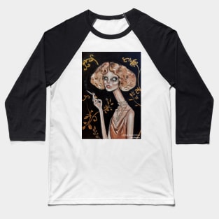 Gothic retro girl with big eyes smoking Baseball T-Shirt